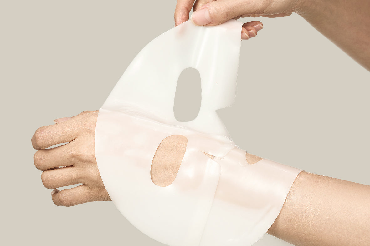 A collagen mask applied to the back of a hand