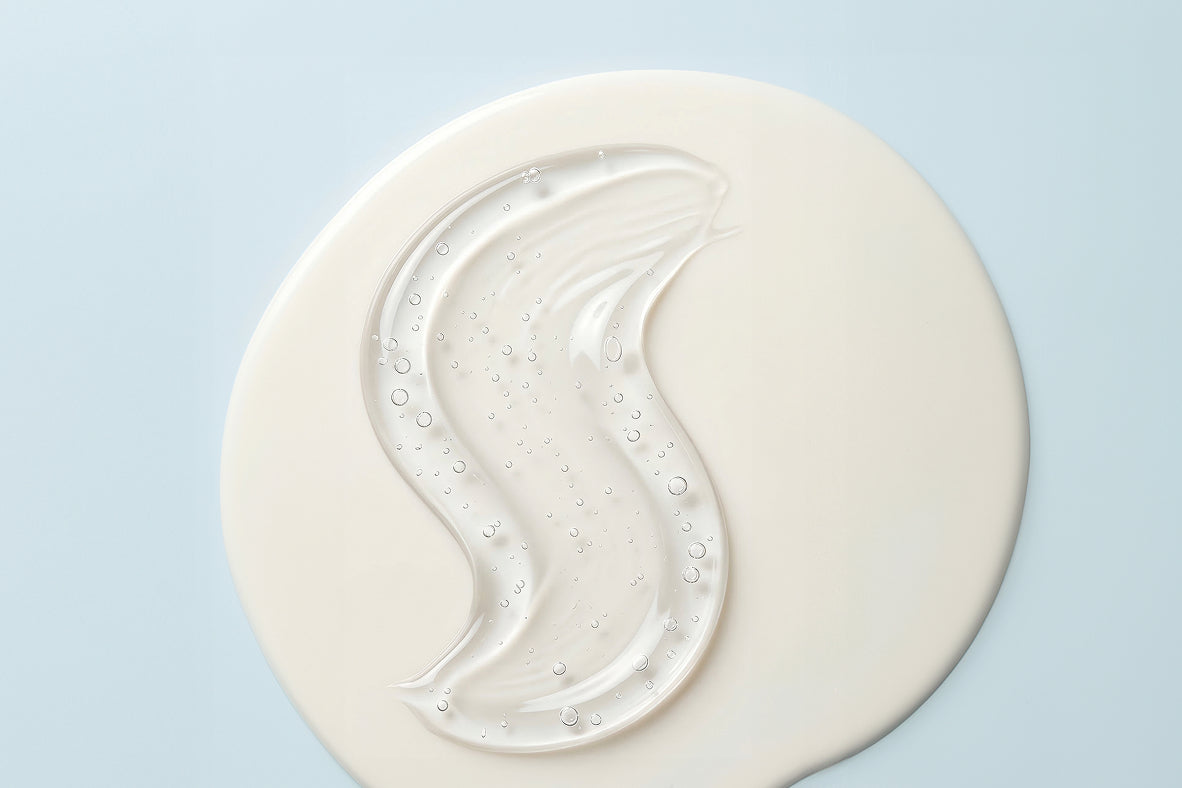 A moisture-rich, watery gel-type texture of a cosmetic formula